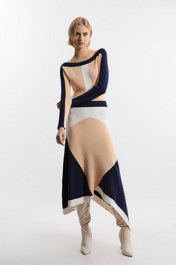 Tall Viscose Blend Asymmetric Colour Block Dress neutral