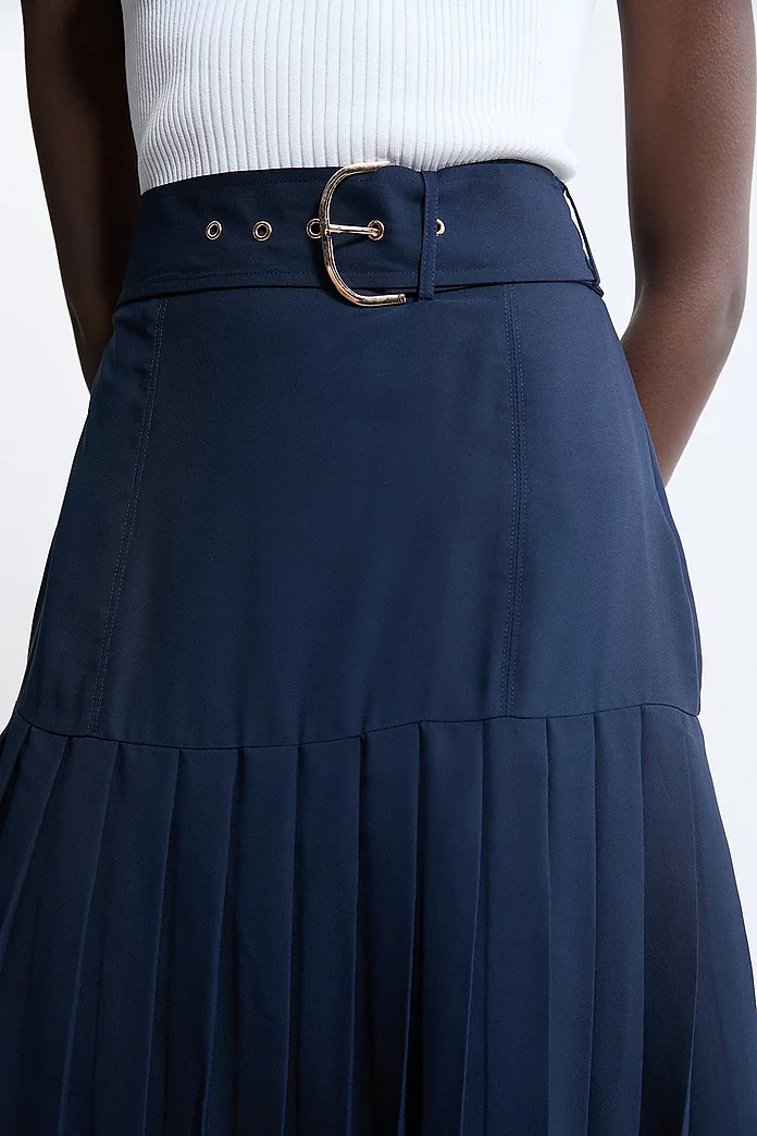 Georgette Asymmetric Pleat Woven Midi Skirt | Karen Millen Georgette Asymmetric Pleat Woven Midi Skirt | Karen Millen