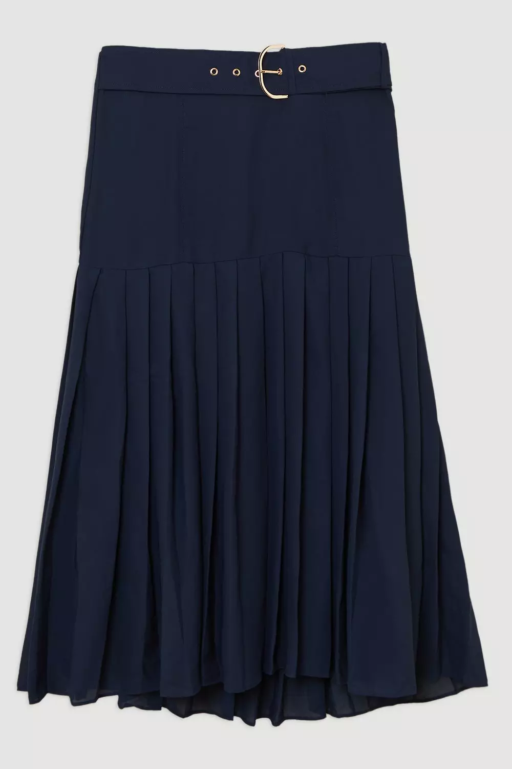 Karen Millen Womens Georgette Asymmetric Pleat Woven Midi Skirt Navy Size 10