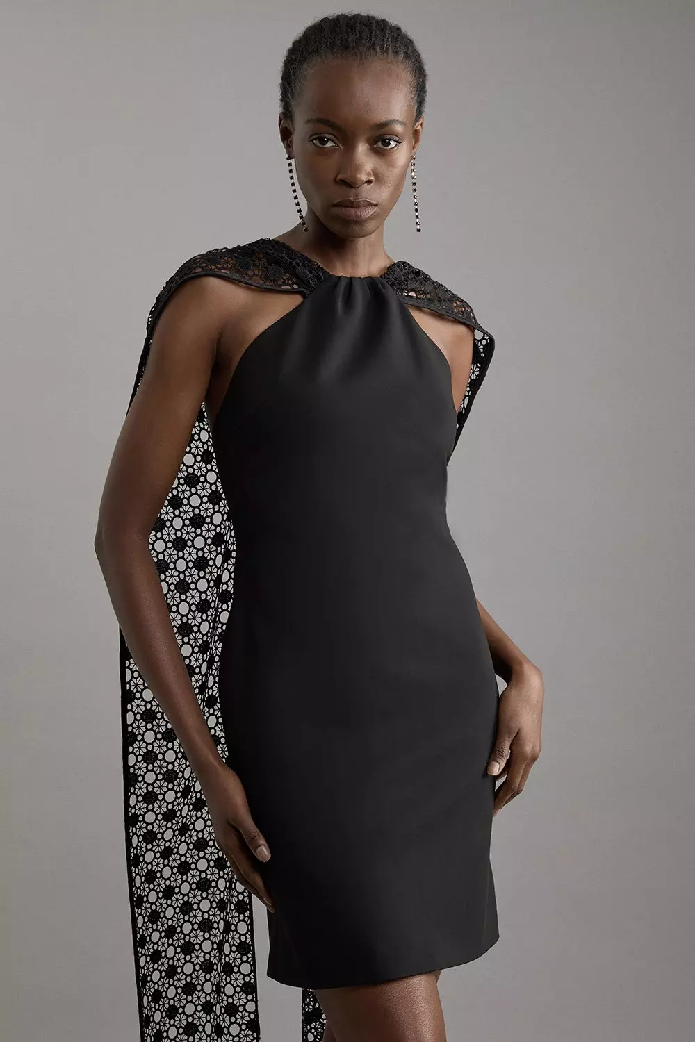 Petite Italian Satin Black Lace Mini Dress alternative image