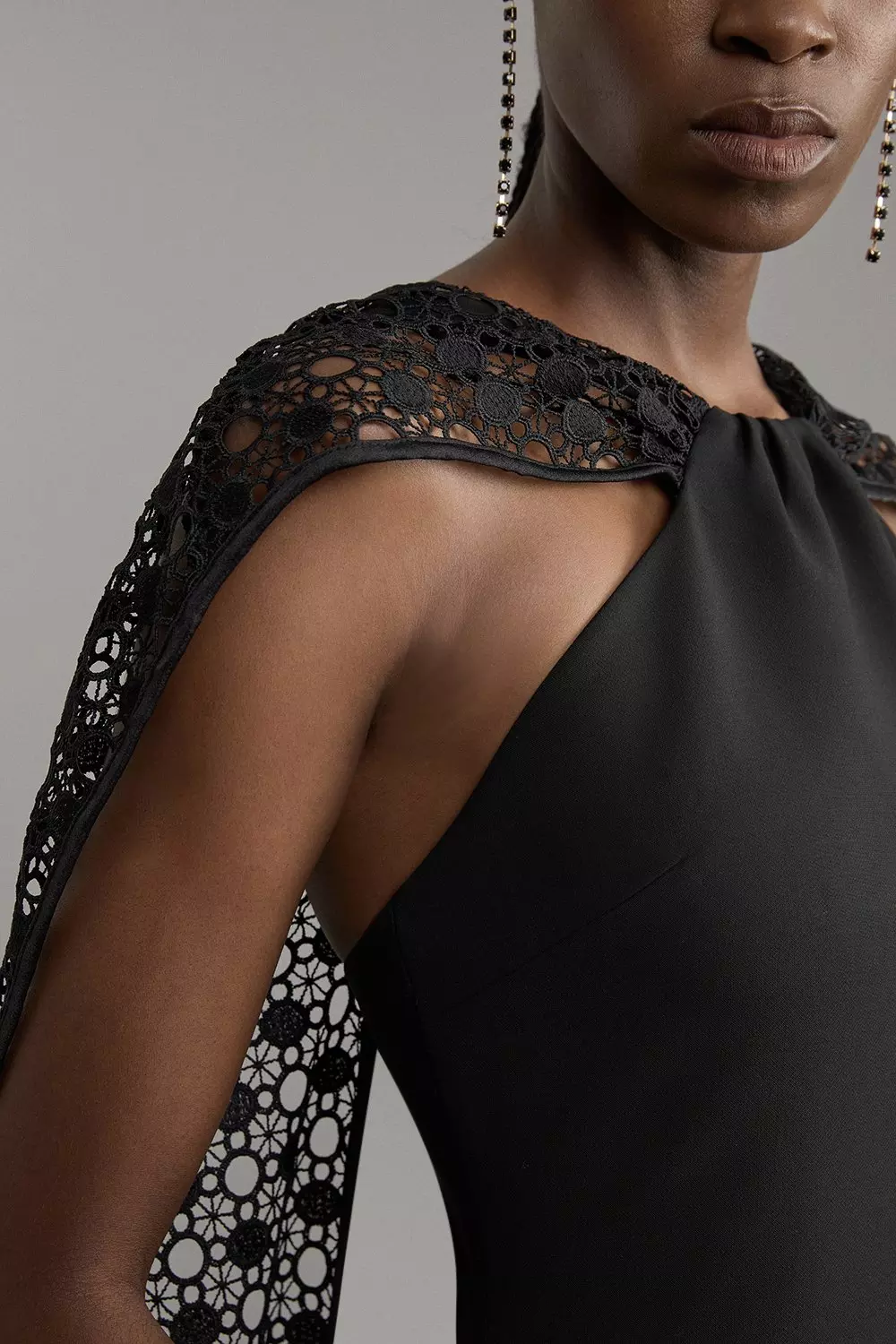 Petite Italian Satin Black Lace Mini Dress alternative image