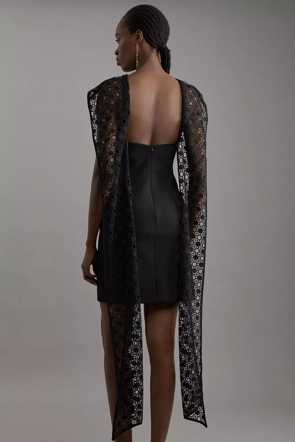 Petite Italian Satin Black Lace Mini Dress alternative image