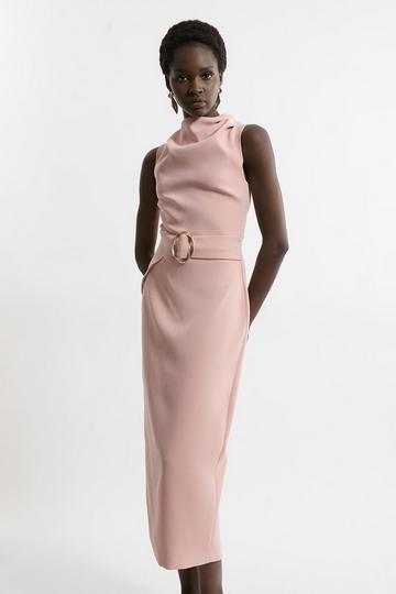 Tall Soft Tailored Drape Detail Sleeveless Tailored Midi Dress rose