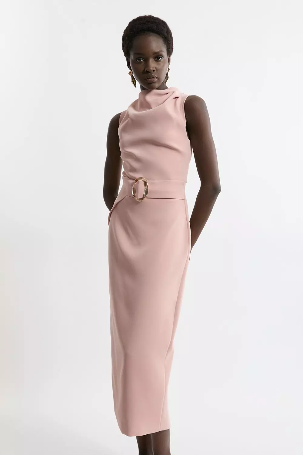 Soft Brown Long Drape  Halter Neck Dress