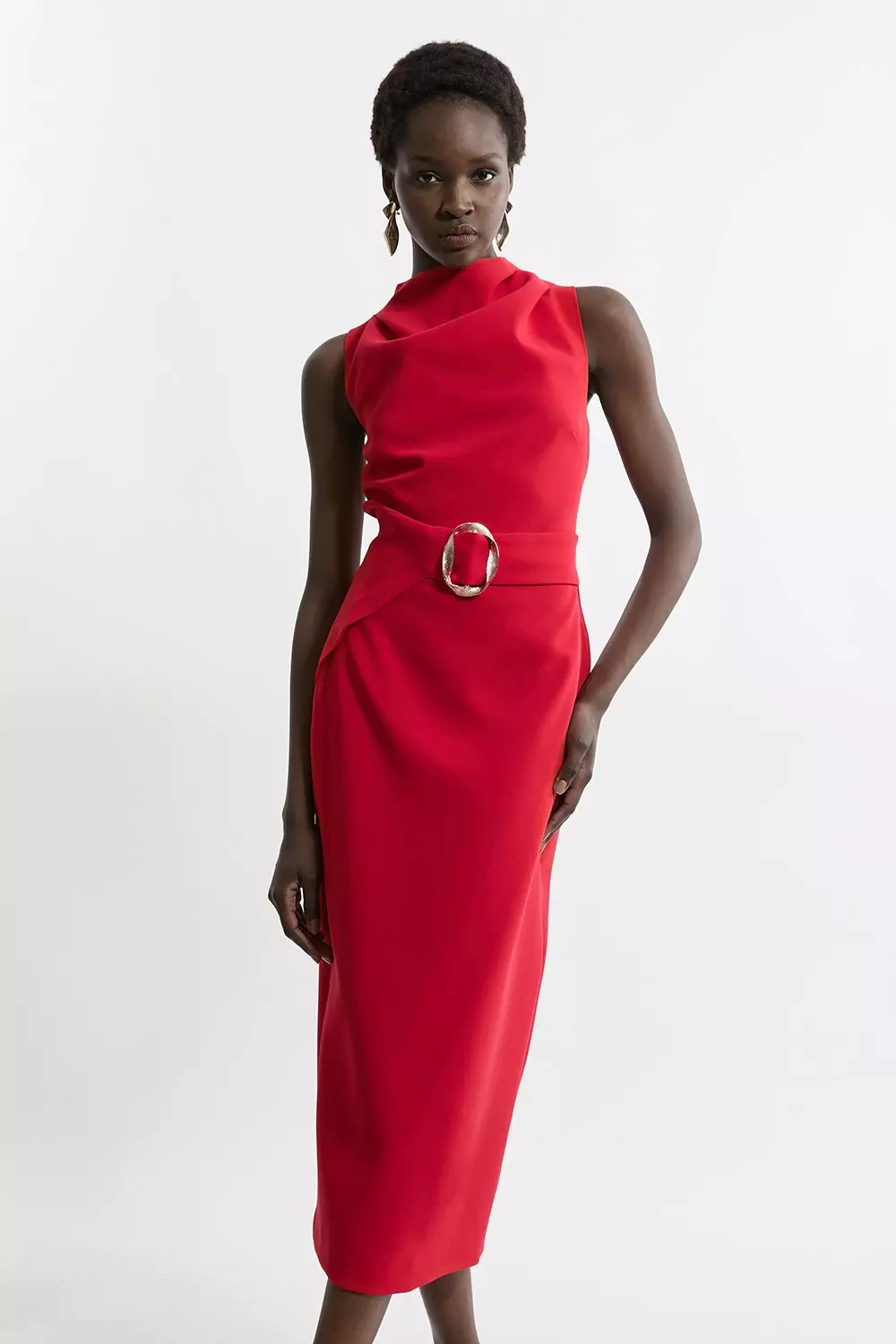 Red Soft Tailored Drape Detail Sleeveless Tailored Midi Dress alternative image