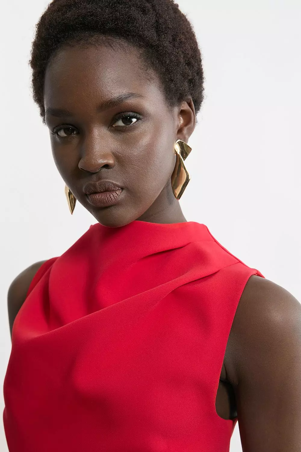 Red Soft Tailored Drape Detail Sleeveless Tailored Midi Dress alternative image