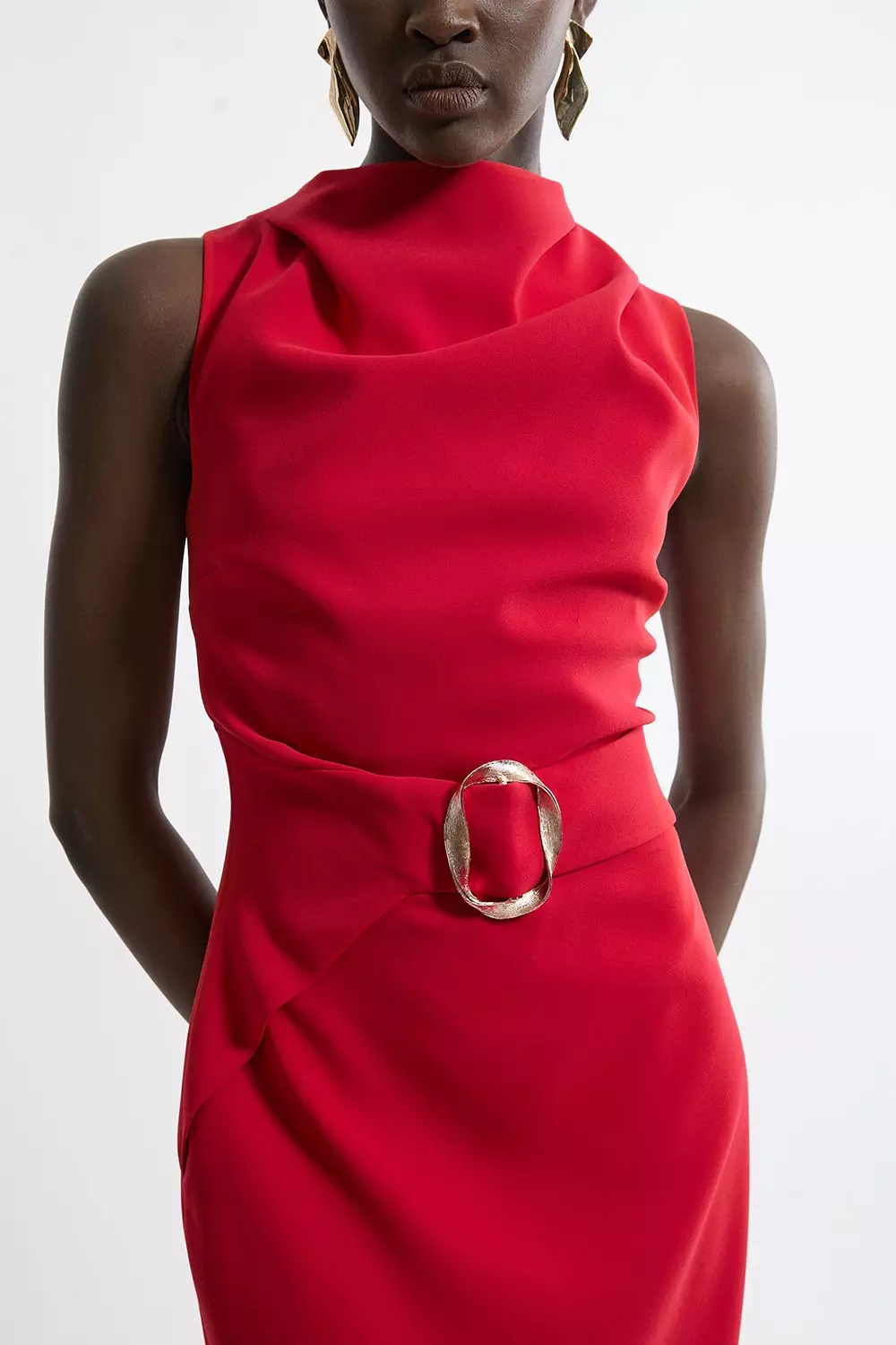 Red Soft Tailored Drape Detail Sleeveless Tailored Midi Dress alternative image