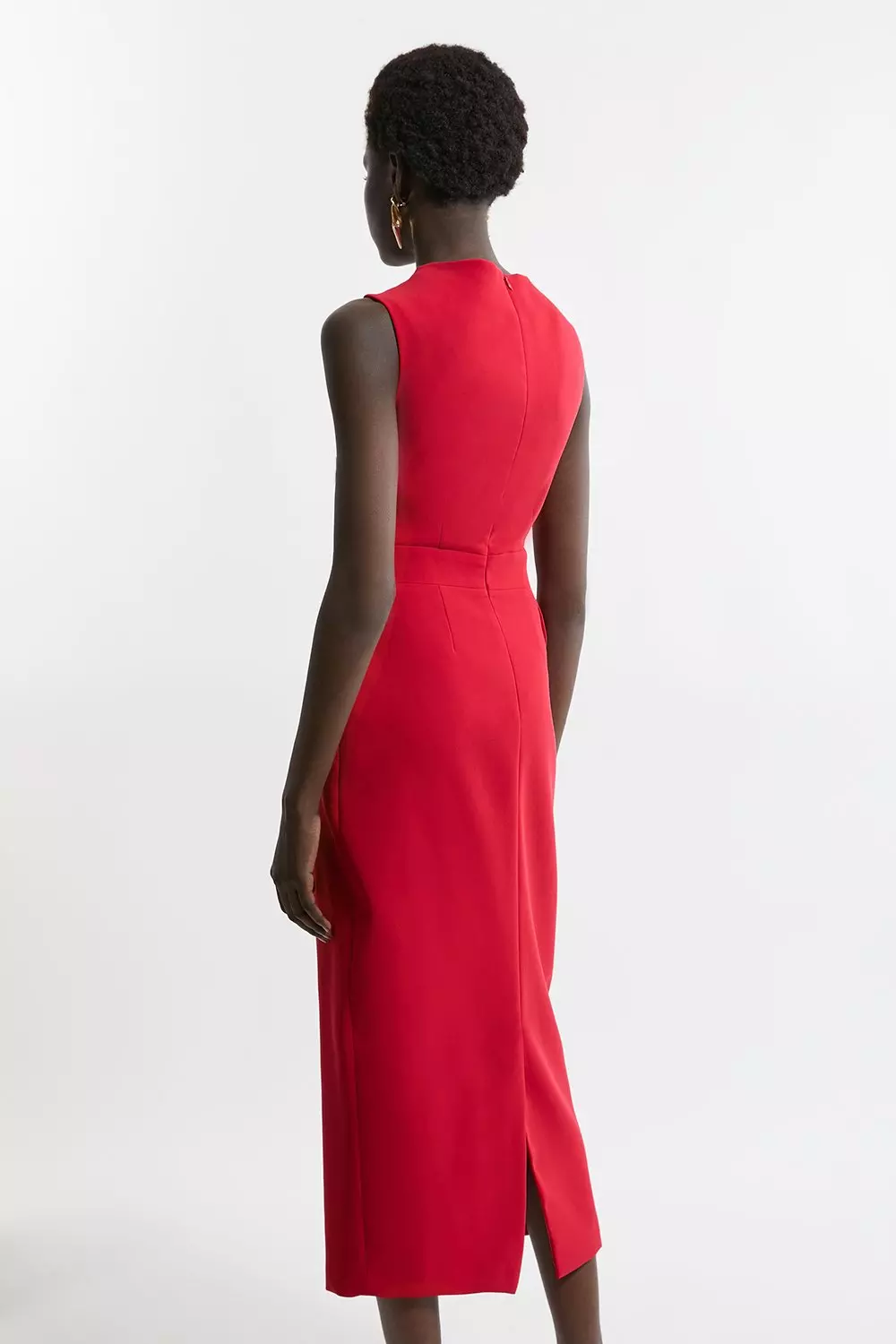 Red Soft Tailored Drape Detail Sleeveless Tailored Midi Dress alternative image