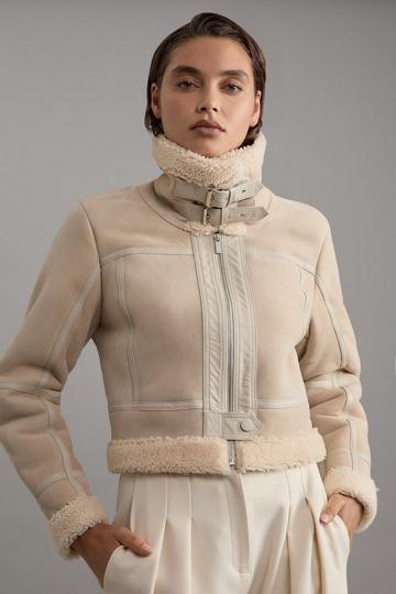 Shearling Crop Aviator Jacket cream