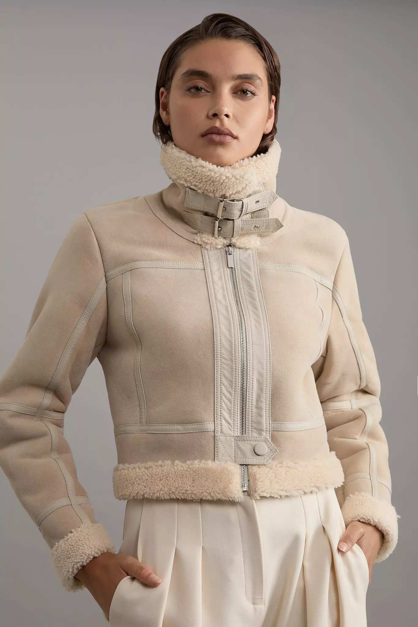 Karen millen shearling aviator jacket best sale