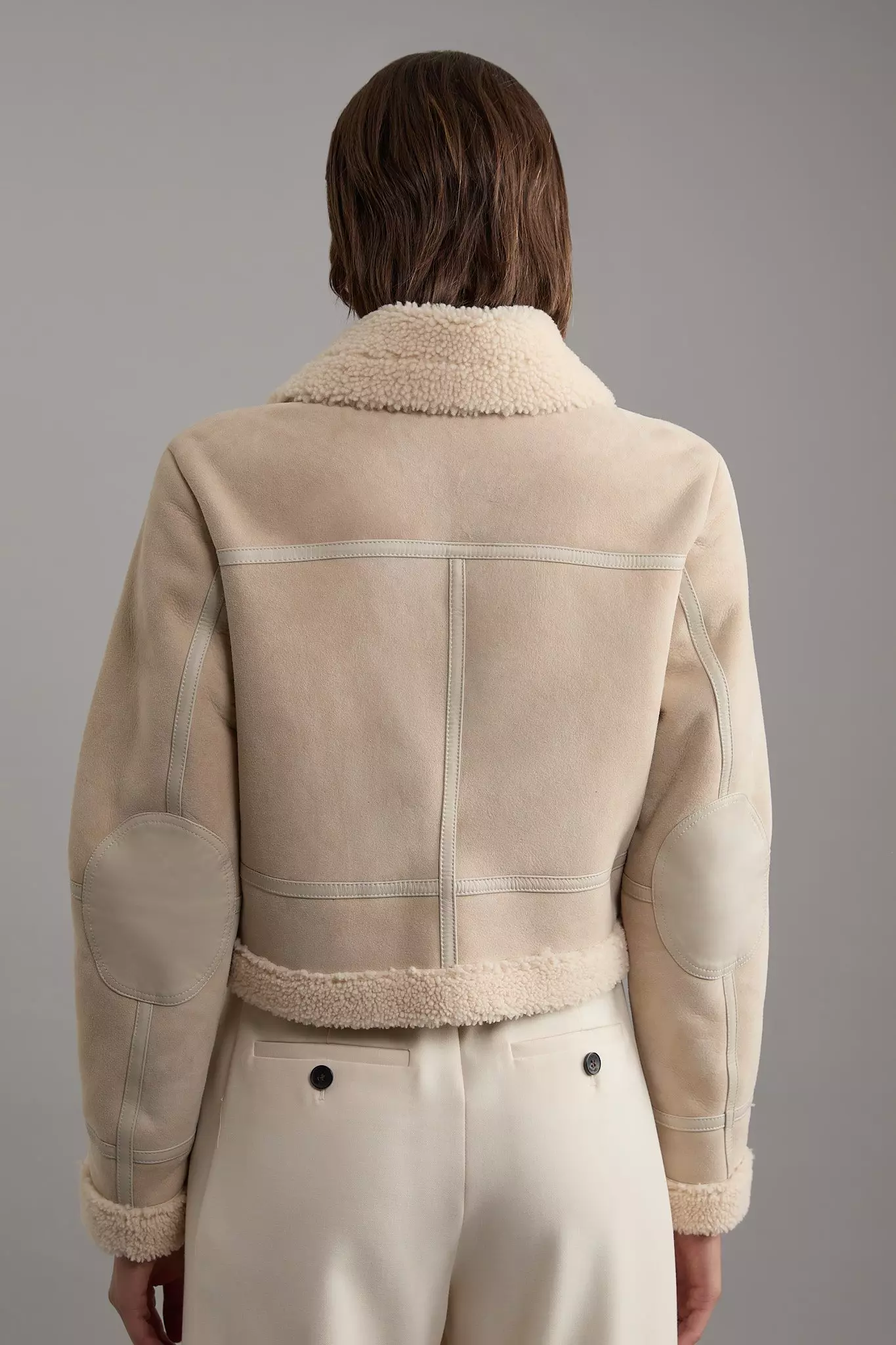 Shearling Crop Aviator Jacket Karen Millen