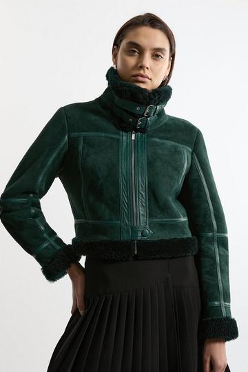 Shearling Crop Aviator Jacket emerald