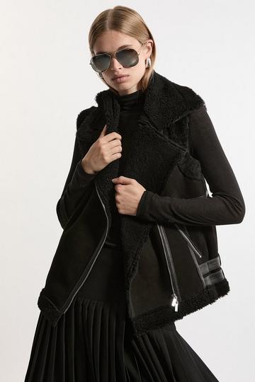 Shearling Biker Jacket Detail Gilet black