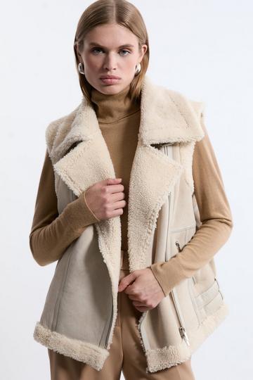 Shearling Biker Jacket Detail Gilet cream