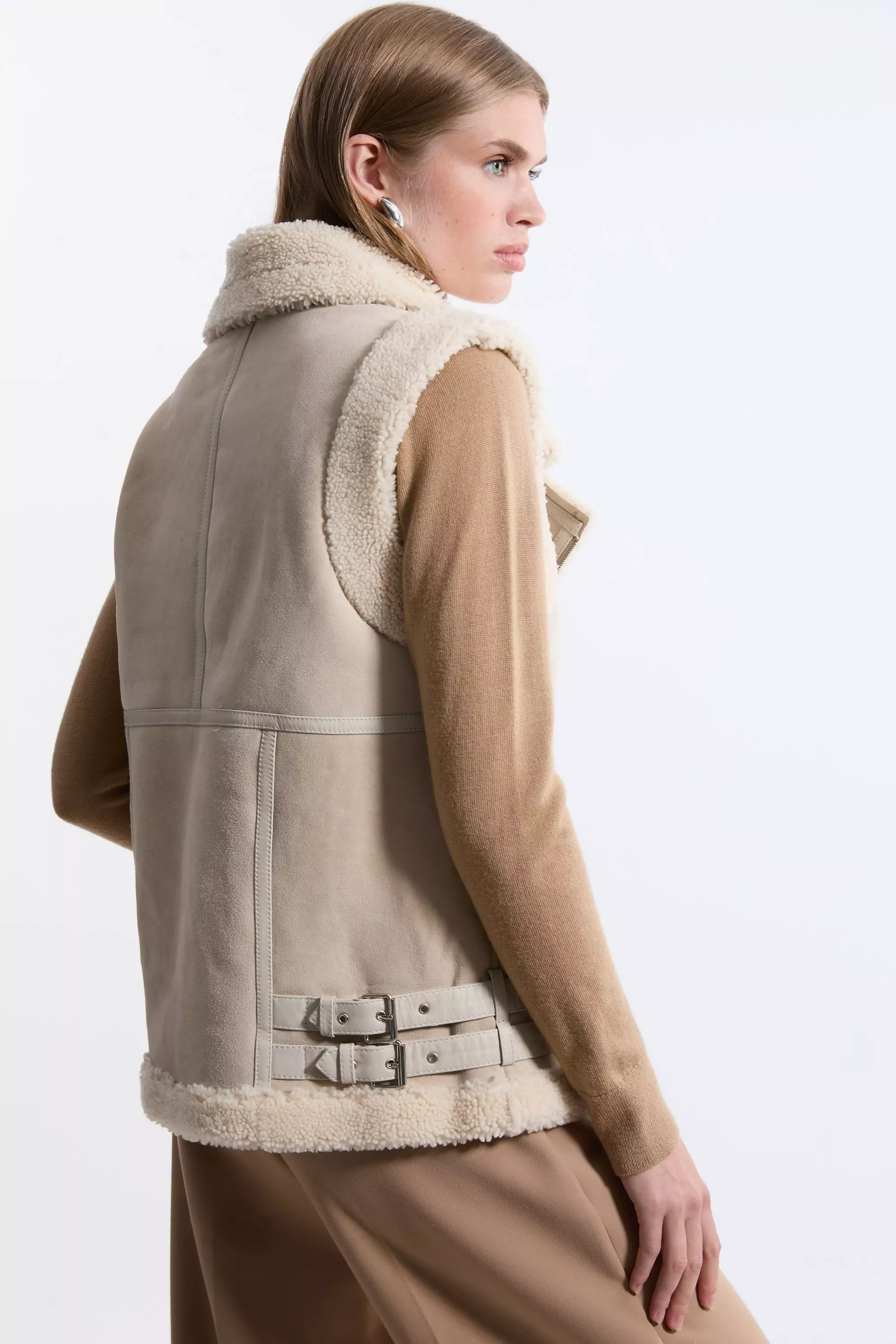 Shearling Biker Jacket Detail Vest | Karen Millen