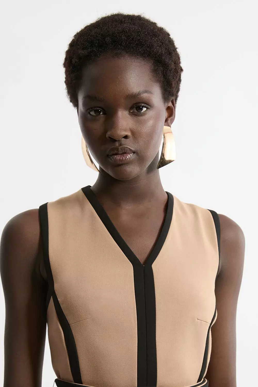 Compact Stretch Belted Sleeveless Tailored Midi Dress