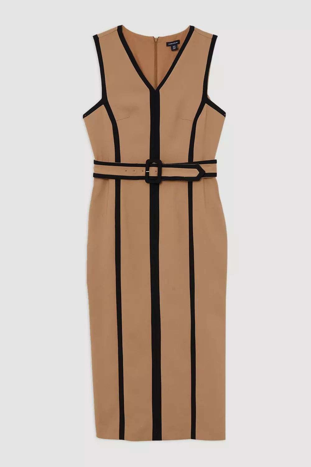 ☆Karen Millenコンパクト ストレッチ ベルト付き ミディドレス Compact Stretch Belted Sleeveless Tailored Midi Dress