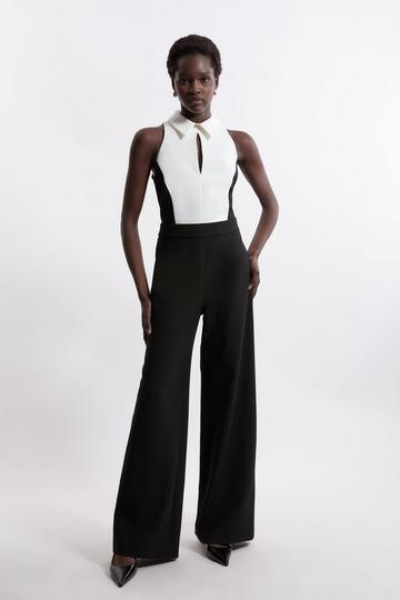 Black Compact Stretch Tailored Sleeveless Jumpsuit