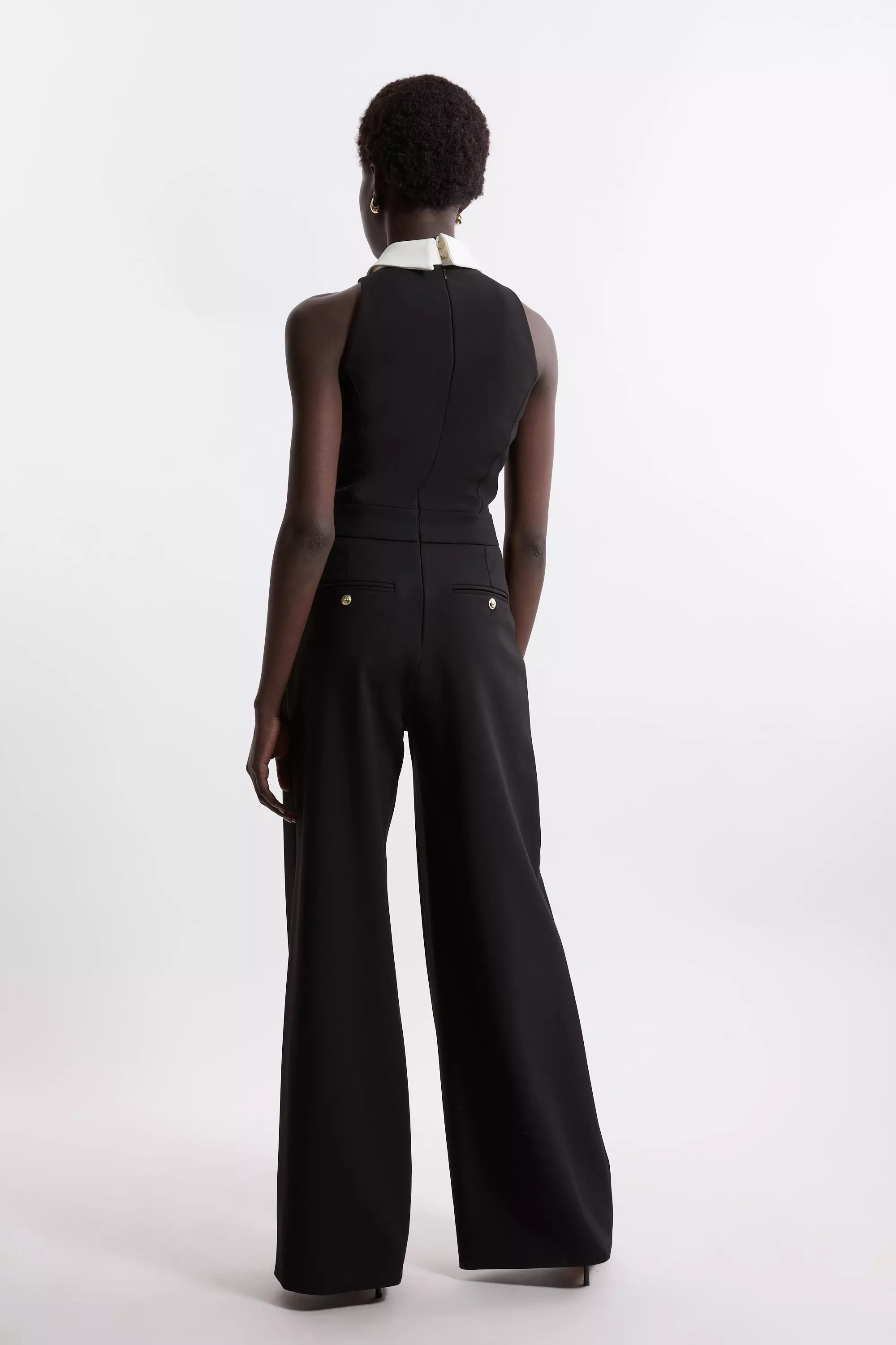 Compact Stretch Tailored Sleeveless Jumpsuit | Karen Millen