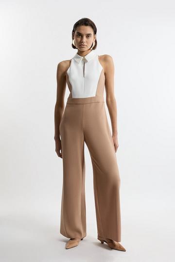 Compact Stretch Tailored Sleeveless Jumpsuit camel