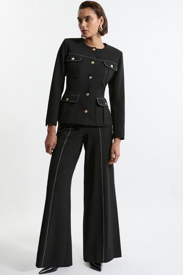 Compact Stretch Tailored Flared High Waisted Trousers black