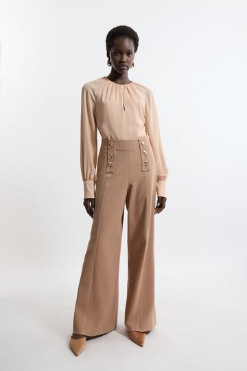 Compact Stretch Tailored Flared High Waisted Trousers camel