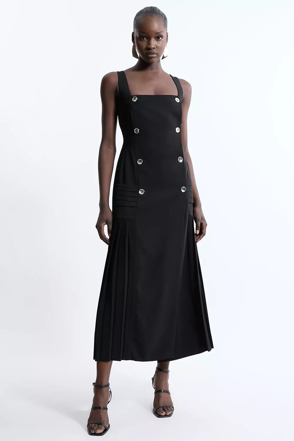 KAREN MILLEN ウールコート ボタンディテール プリーツ KAREN MILLEN Petite Pleated Button Detailed Woven Midi Dress