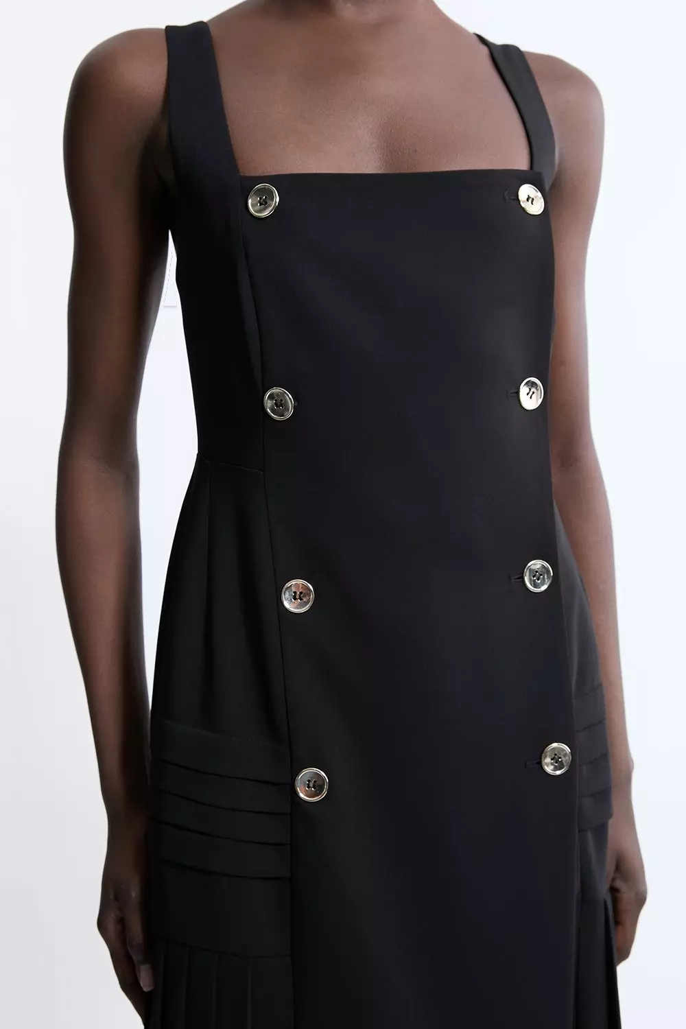 ◆KAREN MILLEN◆ボタンディテール ベルト付きドレス/ black Petite Pleated Button Detail Strappy Woven Midi Dress