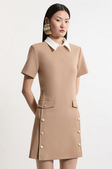 Petite Compact Stretch Formal Tailored Dress camel