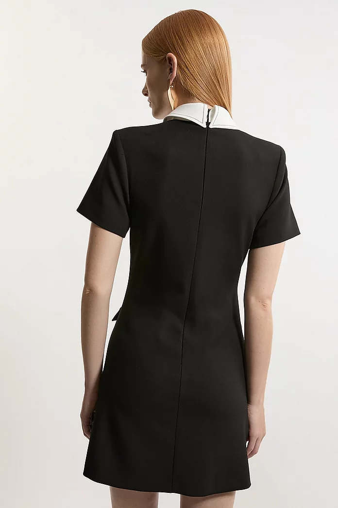 Compact Stretch Tailored Collared Button Detail Mini Dress Compact Stretch Tailored Collared Button Detail Mini Dress
