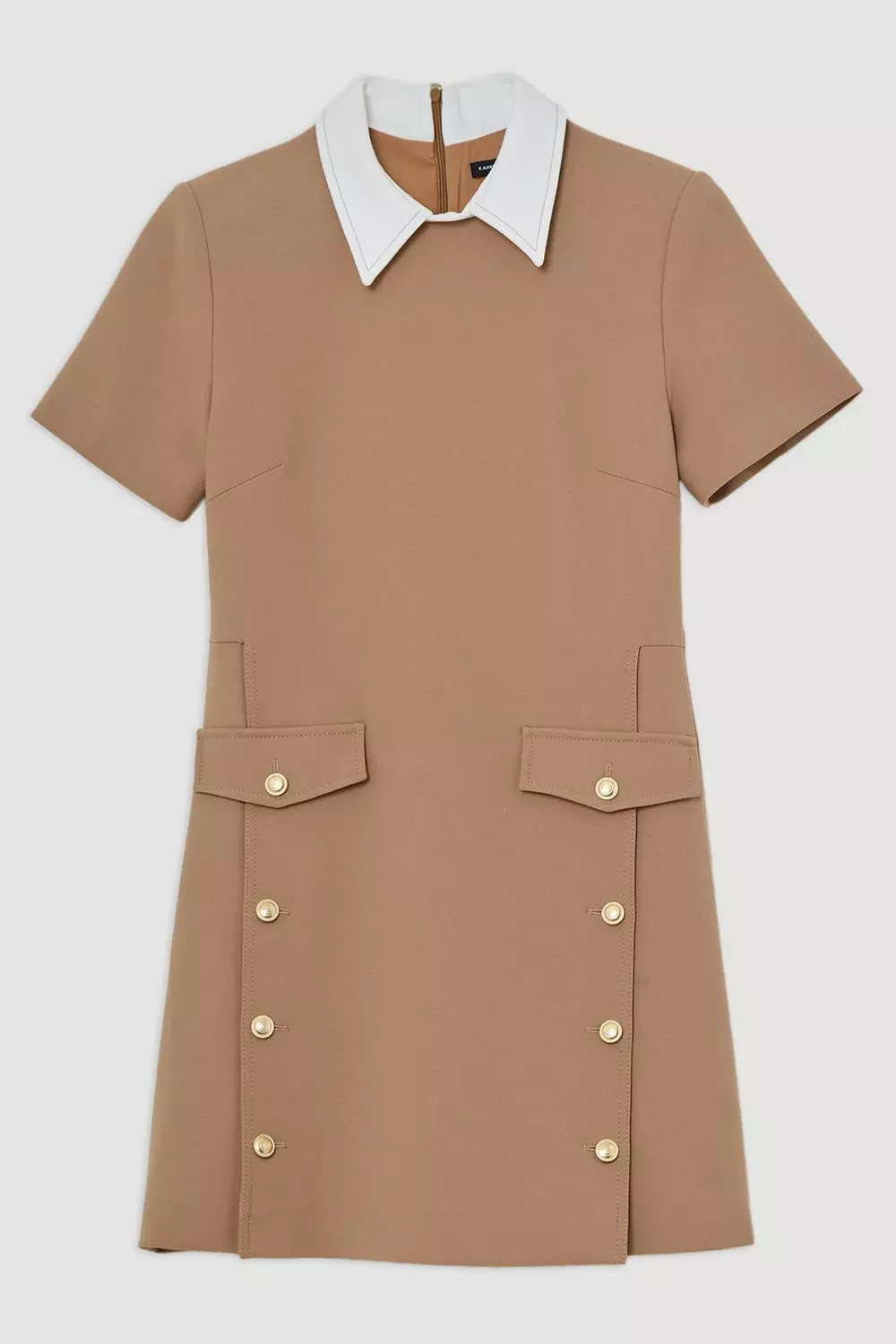 Black Compact Stretch Tailored Collared Button Detail Mini Dress alternative image