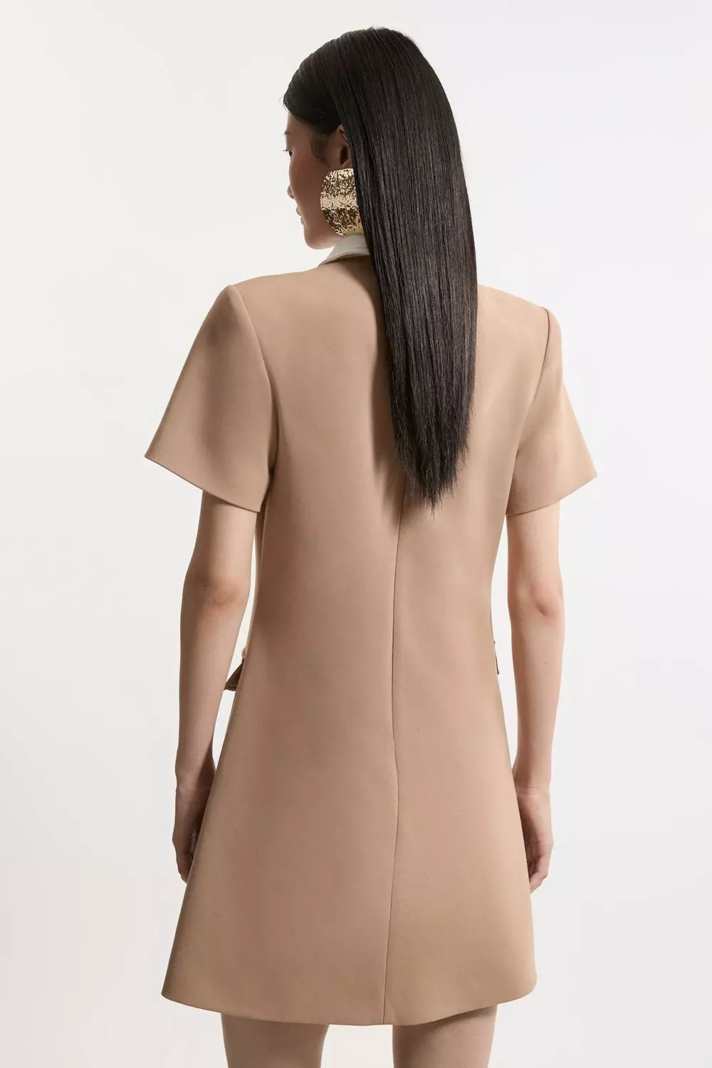 Black Compact Stretch Tailored Collared Button Detail Mini Dress alternative image