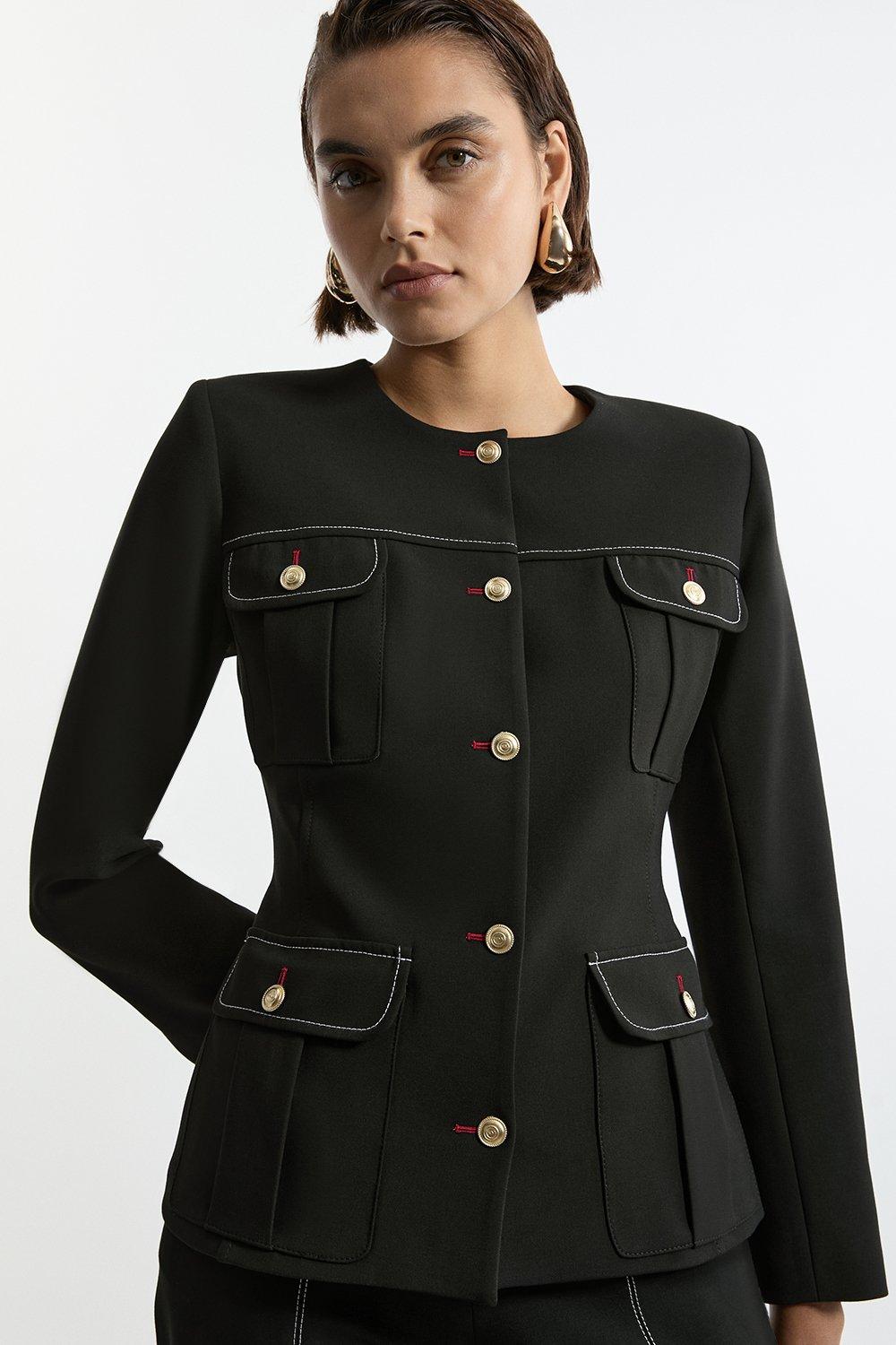 Black Compact Stretch Formal Tailored Jacket