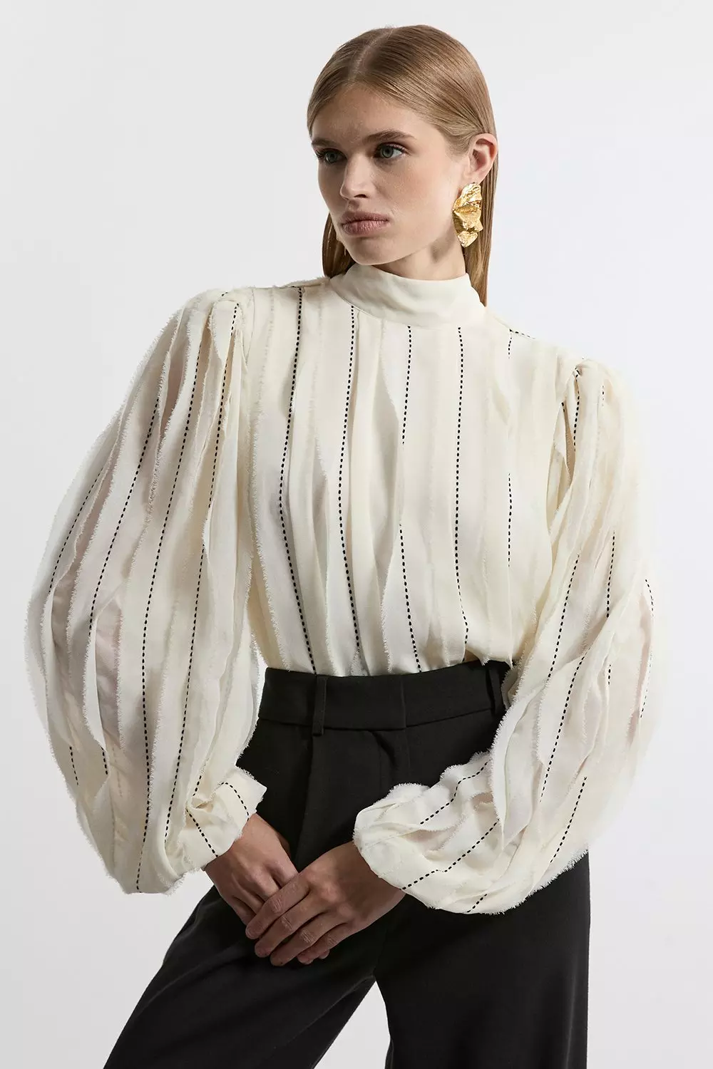 Lydia Millen Chiffon Top Stitch Detail Ruffle Woven Blouse Karen Millen