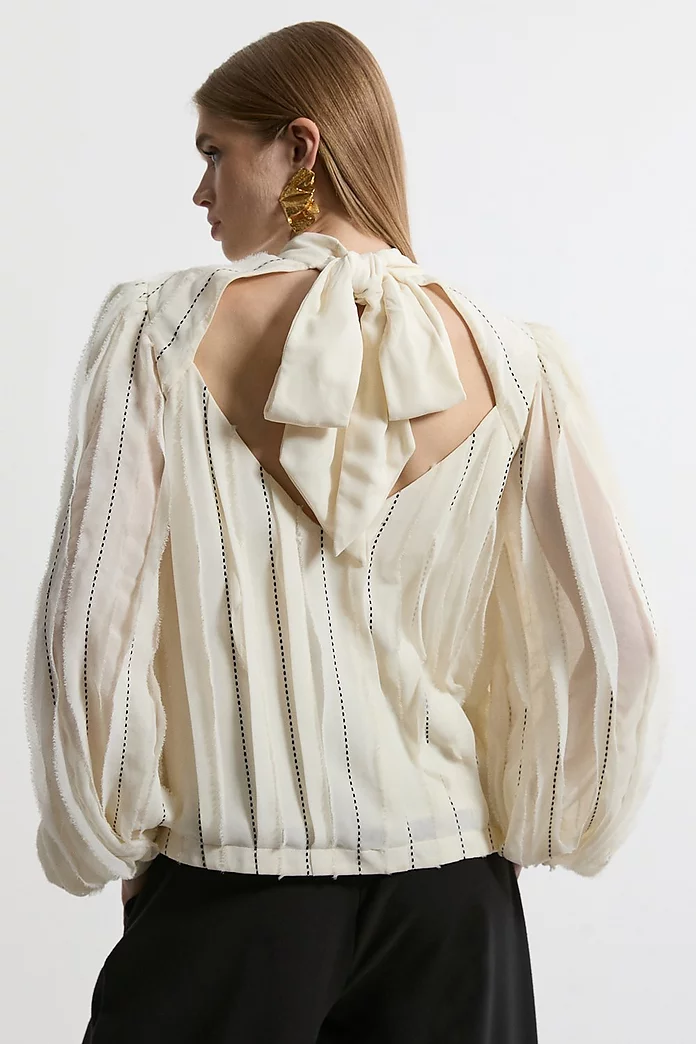 Lydia Millen Chiffon Top Stitch Detail Ruffle Woven Blouse Lydia Millen Chiffon Top Stitch Detail Ruffle Woven Blouse