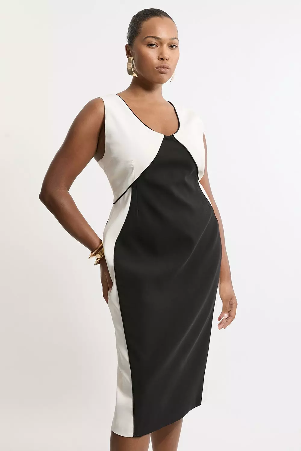 Plus Size Soft Tailored Colourblock Tailored Sleeveless Midi Dress Karen Millen