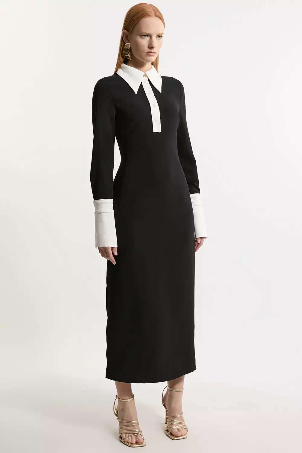 Tall Tailored Crepe Contrast Collar Midaxi Dress Karen Millen