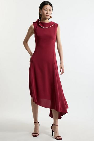 Tall Soft Tailored Tipped Fluid Asymmetric Hem Midi Dress rose