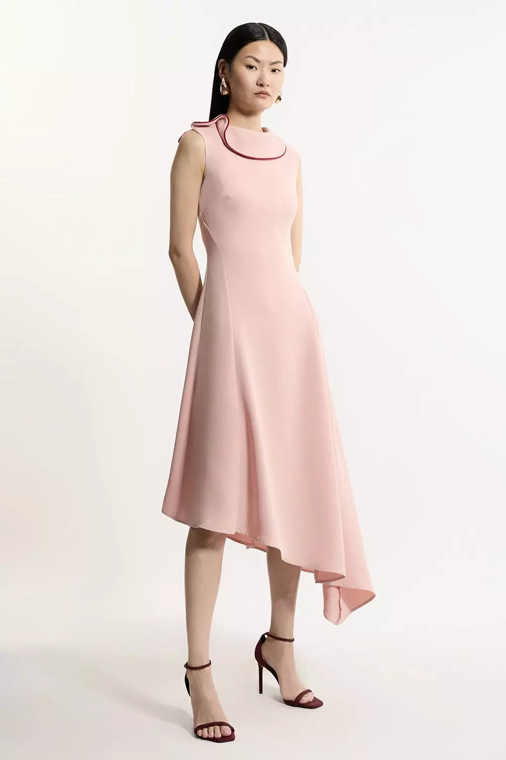 Rose Tall Soft Tailored Tipped Fluid Asymmetric Hem Midi Dress alternative image