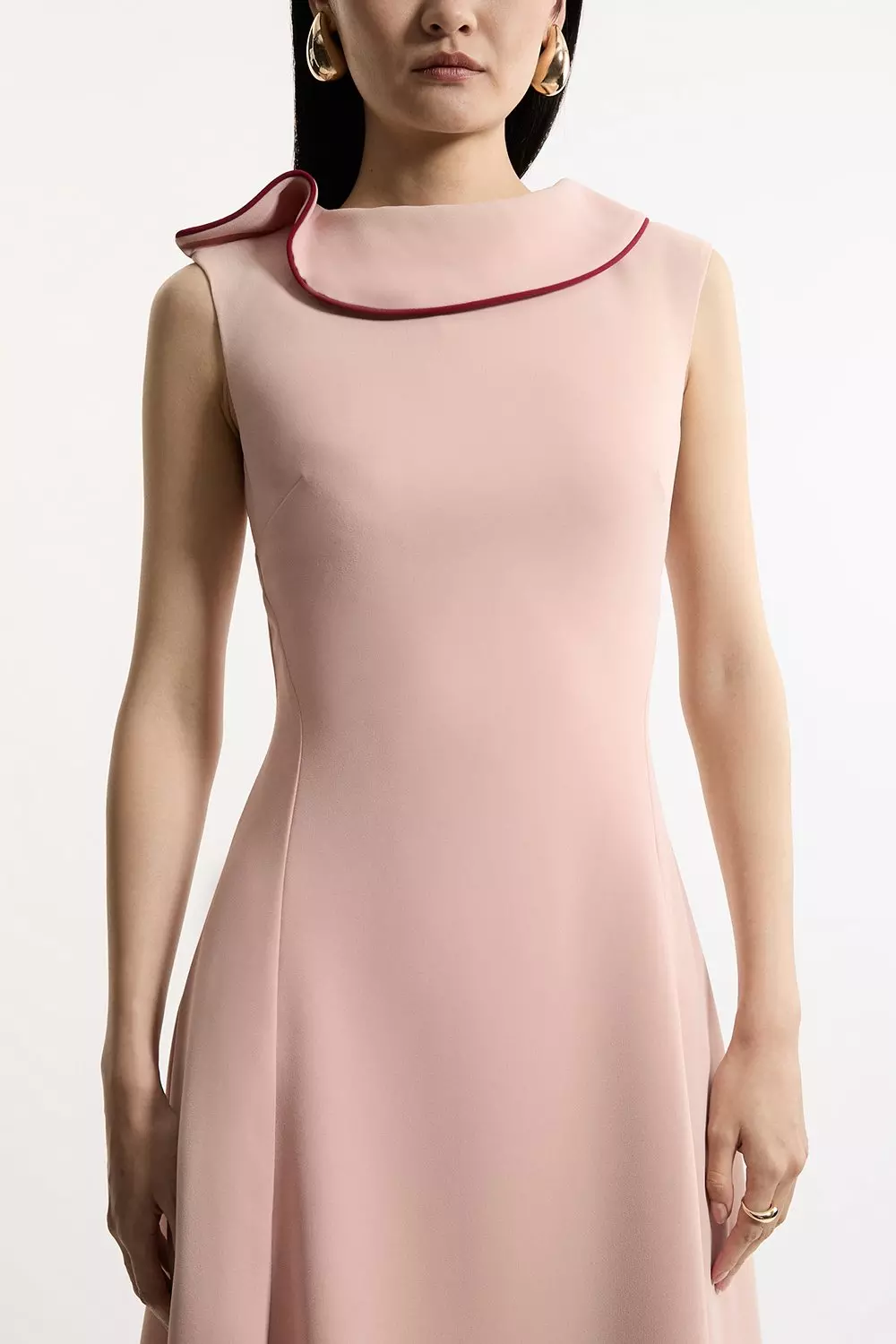 Rose Tall Soft Tailored Tipped Fluid Asymmetric Hem Midi Dress alternative image