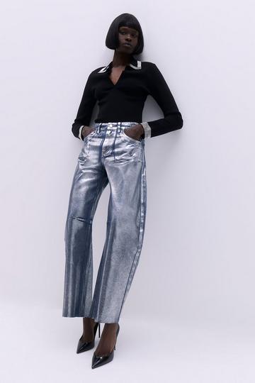 Denim Foiled Wide Leg Jeans mid blue