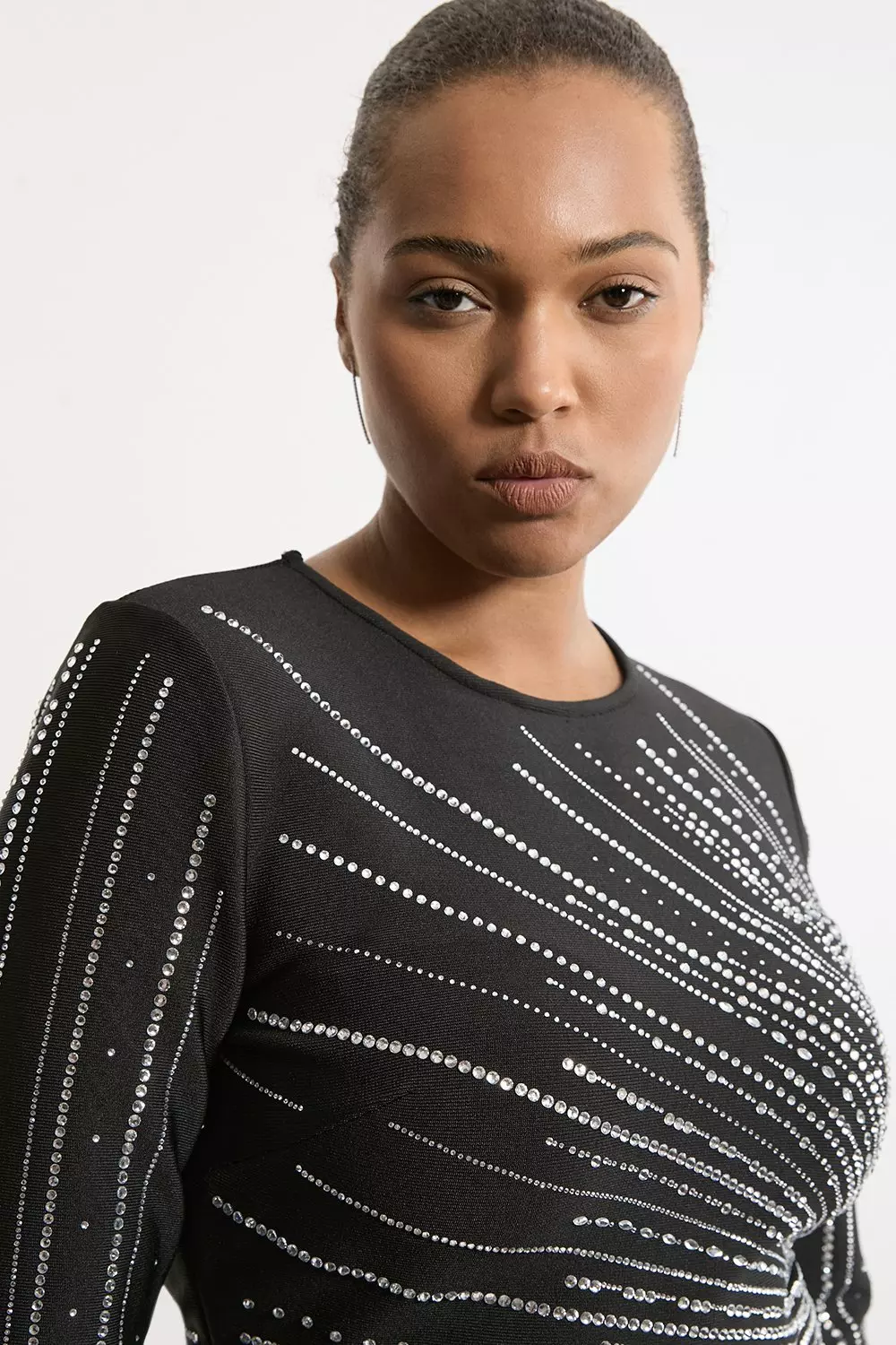 Plus Size Figure Form Bandage Knit Embellished Maxi Dress