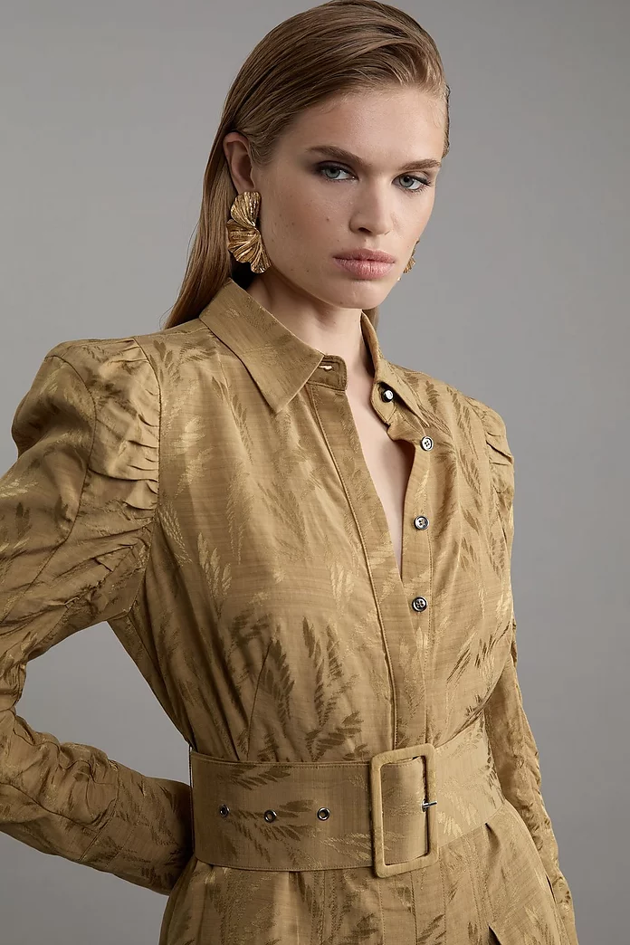 Soft Woven Jacquard Belted Shirt Dress | Karen Millen Soft Woven Jacquard Belted Shirt Dress | Karen Millen