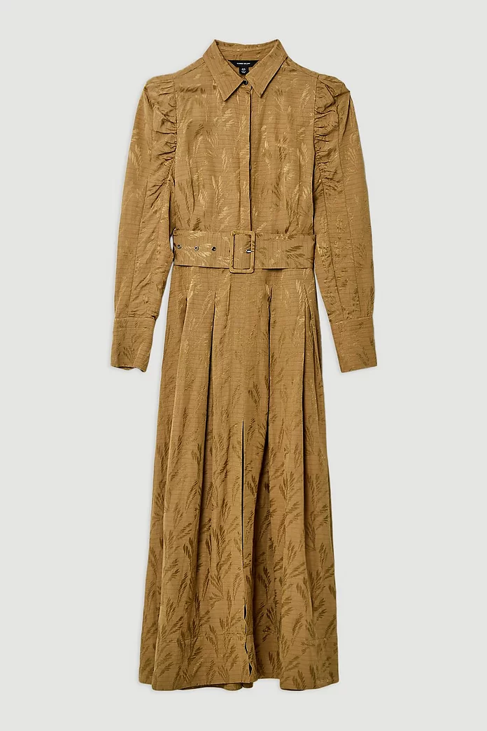 Soft Woven Jacquard Belted Shirt Dress | Karen Millen Soft Woven Jacquard Belted Shirt Dress | Karen Millen