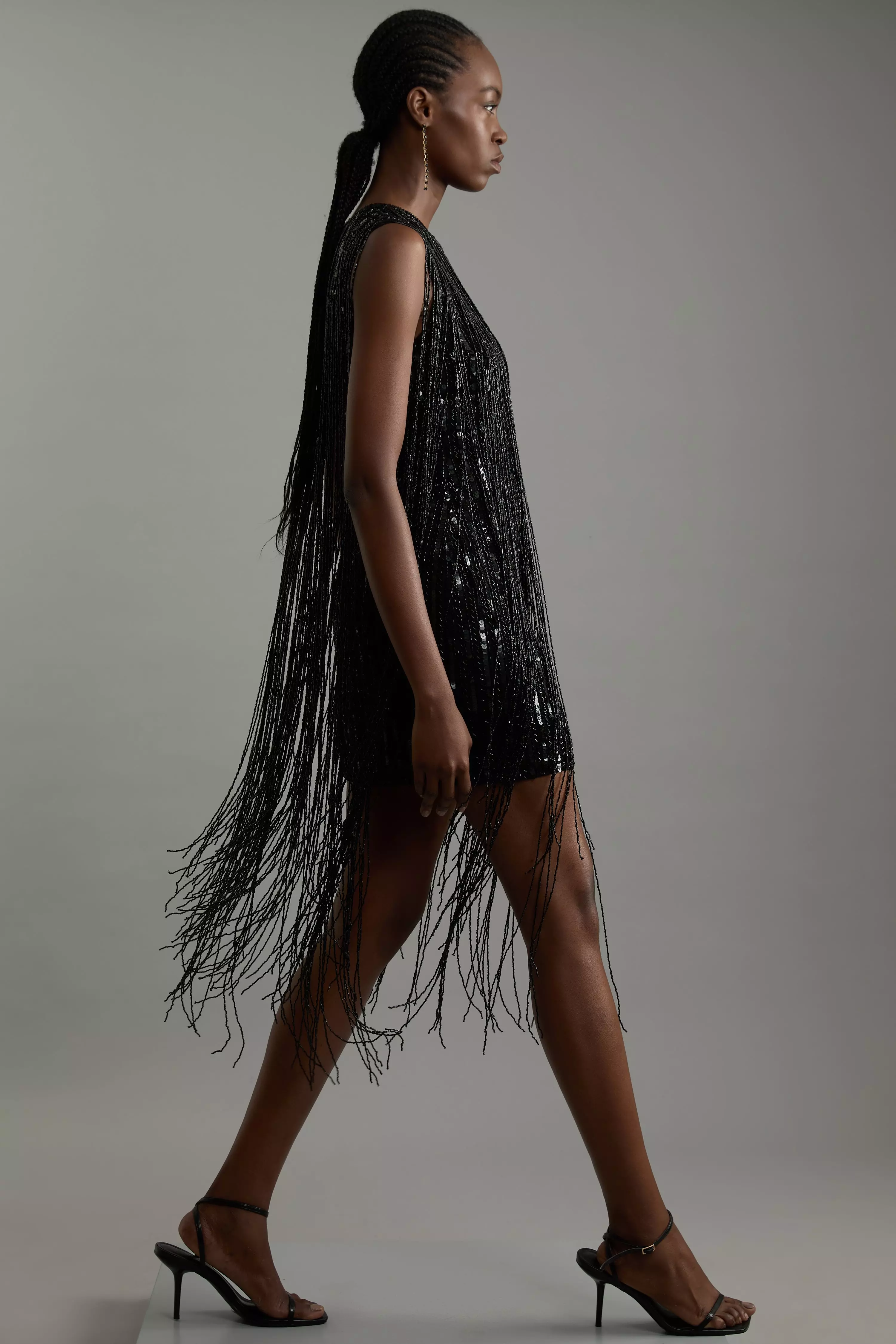 Karen Millen Womens Tall Fringe Woven Sleeveless Midi Dress Black Size 2