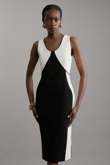 Petite Soft Tailored Colourblock Tailored Sleeveless Midi Dress mono