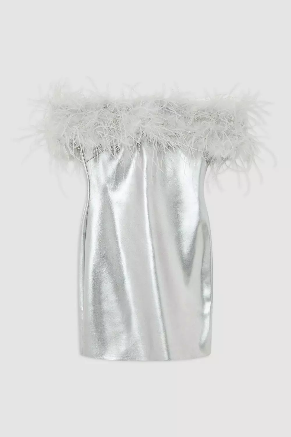 Foiled Figure Form Bandage Knit Feather Off The Shoulder