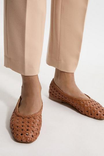 Leather Woven Ballet Pump tan