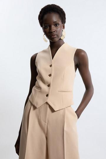 Petite Essential Tailored Button Through Waistcoat beige