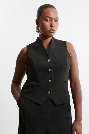 Plus Size Essential Tailored Button Through Vest black